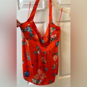 American Eagle Floral Halter Sleeveless Top Vibrant Orange Tropical Women’s XL